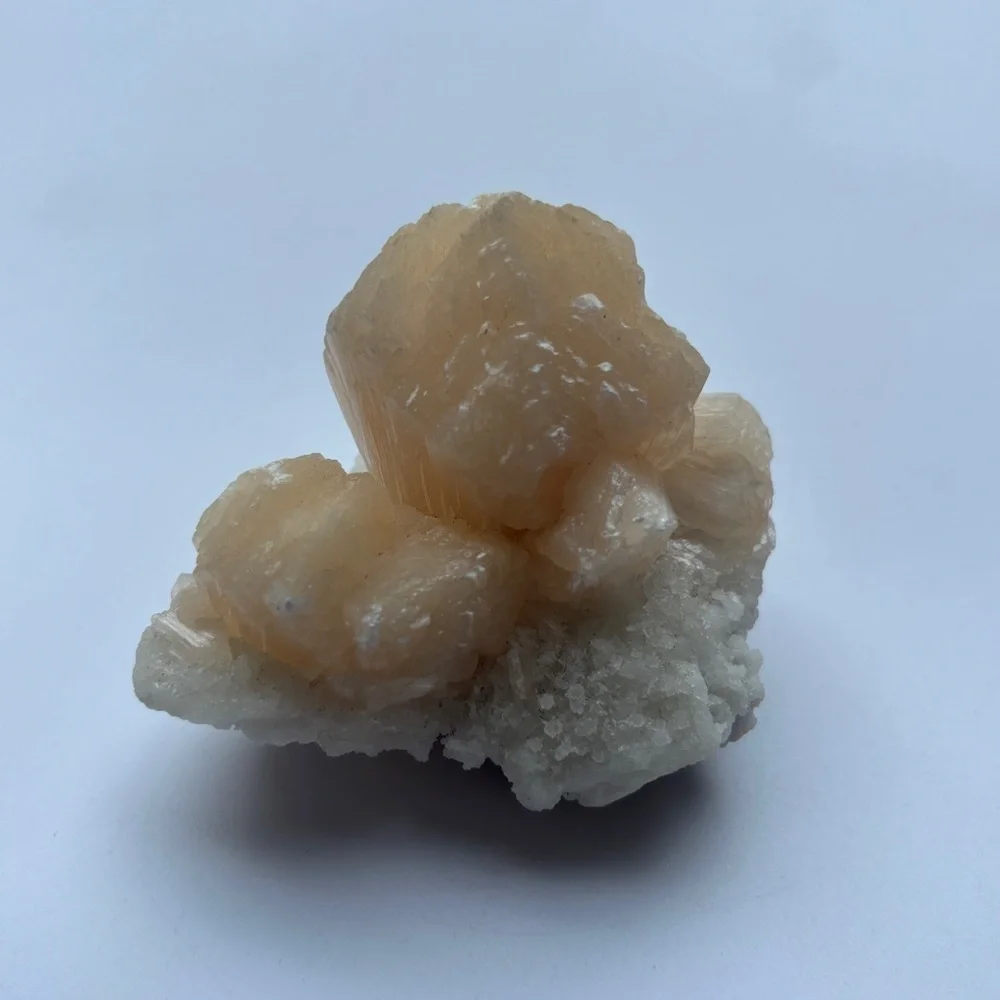Peach Stilbite Cluster on White Matrix | 5.3 oz Natural Crystal Specimen